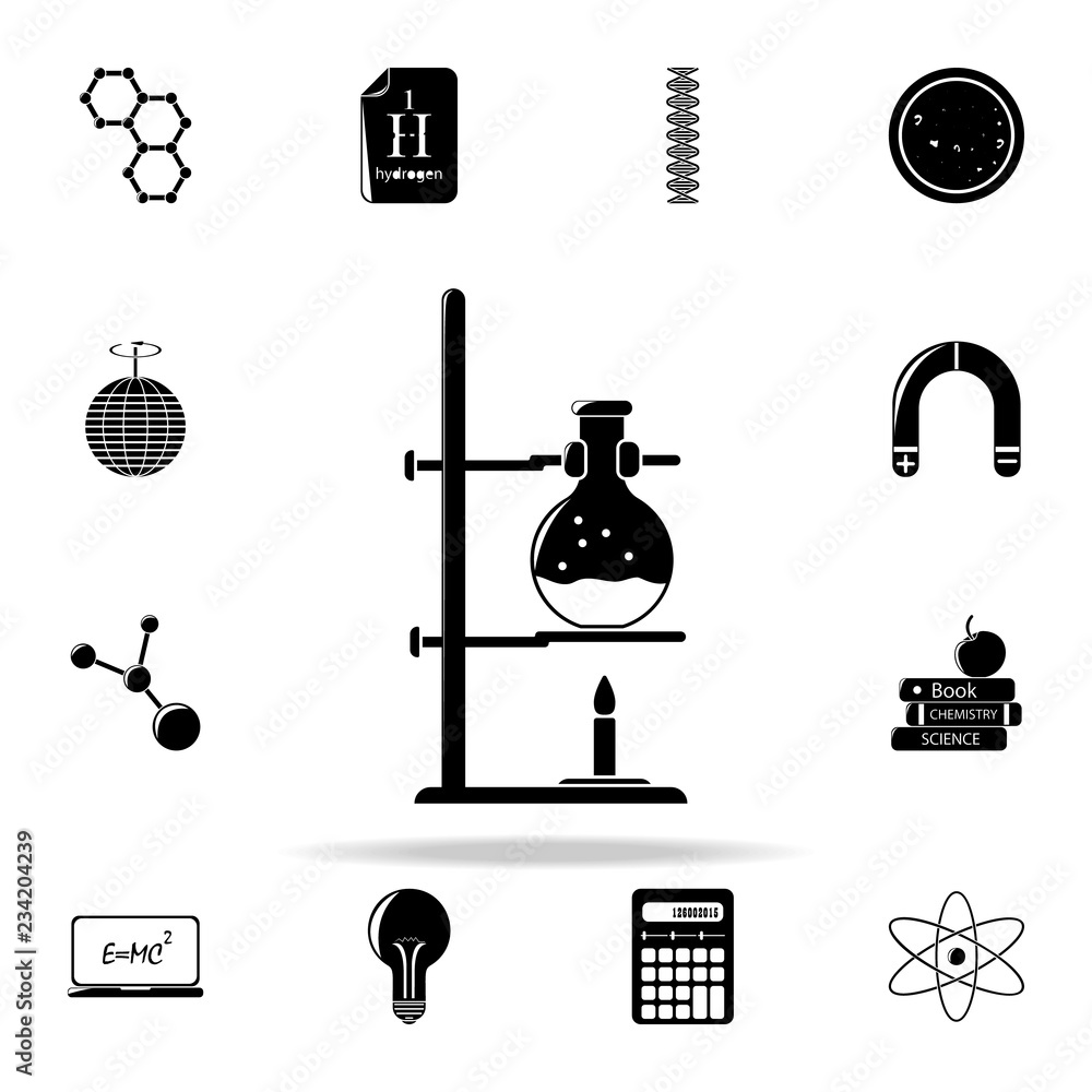 Poster flask on fire icon. the science icons universal set for web and mobile