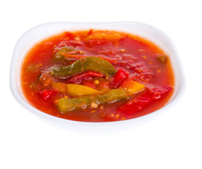Hungarian lecho of tomatoes and sweet paprika