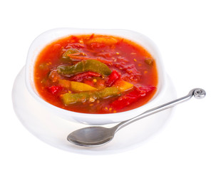 Hungarian lecho of tomatoes and sweet paprika