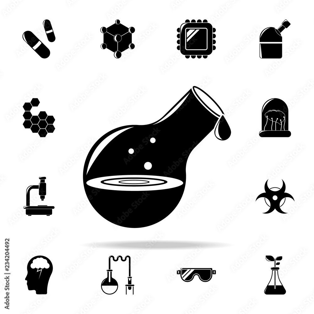 Poster flask with liquid icon. the science icons universal set for web and mobile