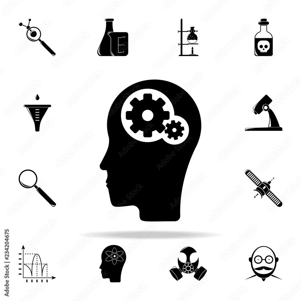 Poster mechanism in the head icon. the science icons universal set for web and mobile