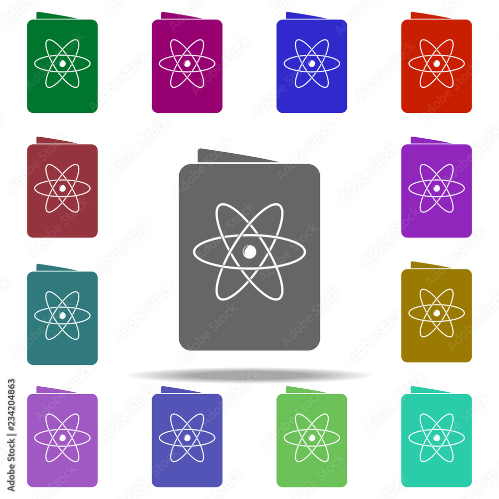Poster book on physics icon. elements of university life in multi color style icons. simple icon for websit