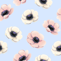 Seamless pattern with  anemone flowers. Vector.