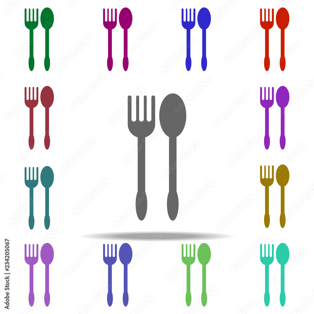 Poster fork and spoon icon. elements of university life in multi color style icons. simple icon for website