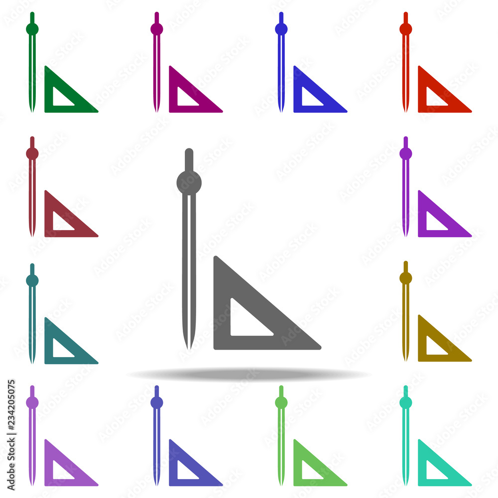 Poster compasses and ruler icon. elements of university life in multi color style icons. simple icon for we