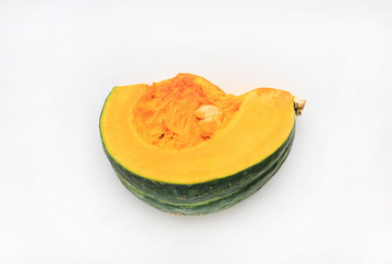 Piece sliced of Japanese pumpkin on white background.