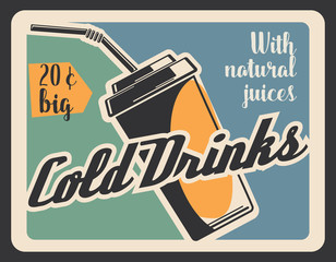 Kaltes Getränk in Pappbecher, Retro-Vektor-Banner © Vector Tradition