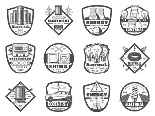 Obraz premium Power and energy industry, monochrome icons