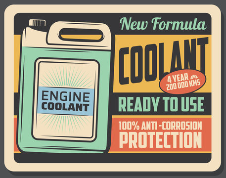 Engine coolant retro poster, car maintenance
