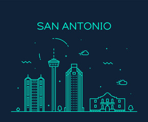 Naklejka premium San Antonio city skyline Texas USA vector linear