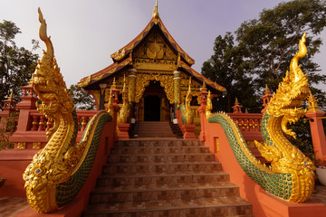 Beautiful Naga statue and stair In the morning Before sunrisenat Wat Doi Phra Chan in Thailand...