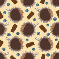 Seamless Pattern. Coffee, Chocolate and Blueberry
