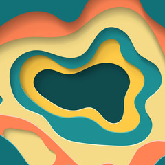 Colorful paper with cut shapes with shadow on background. Graphic concept for your design.