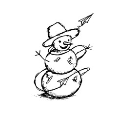 Abstract winter hand drawing of a snowman.