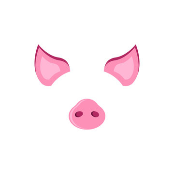 Pig carnival mask ears and piglet, piggy symbol of 2019, photobooth smartphone mask mockup photo app design