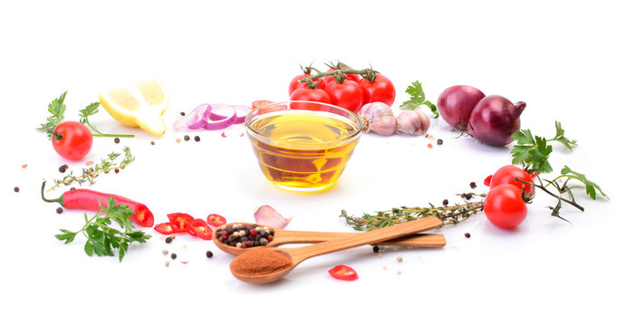 Olive oil with spices and vegetables