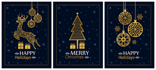 Set of holiday christmas cards. Vector image for design.