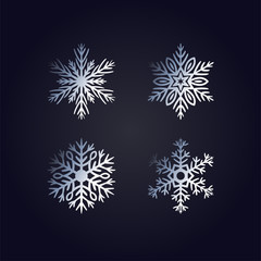 Simple silver hand-drawn icons of a snowflake