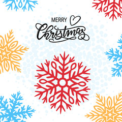 Christmas card with hand-drawn lettering and snowflakes