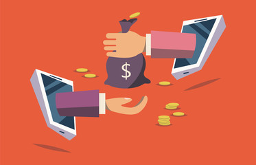 Businessman hands from phones.