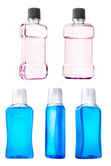 Collection of water mouthwash with different bottles display