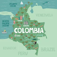 Fototapeten Illustration map of Colombia with city, landmarks and nature. Editable vector illustration © miobuono
