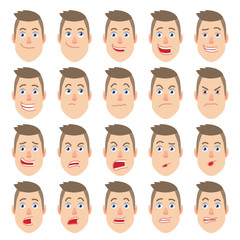 Cartoon Man. Different facial expressions