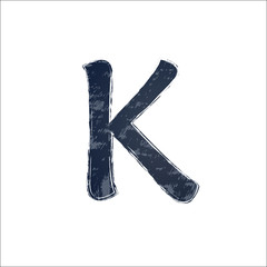 Watercolor letter K. Gray image, white backgroumd. Vector illustration.