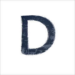 Watercolor letter D. Gray image, white backgroumd. Vector illustration.