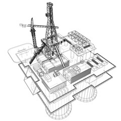 Offshore oil rig drilling platform concept. Vector
