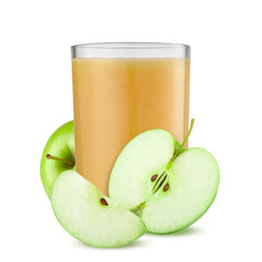 Glass of apple juice isolated on white
