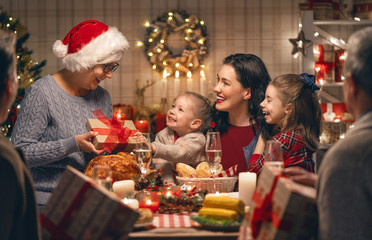 Fototapeta na wymiar family celebrating Christmas