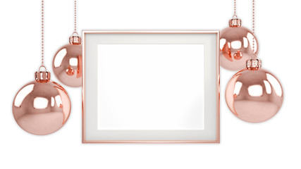 3d render - mock up poster with christmas balls