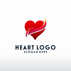 Modern Heart logo designs with swoosh logo vector, Love logo designs concept