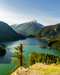 beautiful Diablo lake in the mountains Washington state USA.
