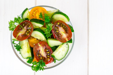 Vegetarian salad of tomatoes and cucumbers