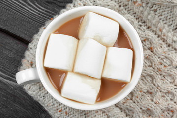 Hot chocolate with marshmallows on the table