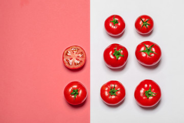 Top view of bunch of fresh tomatoes isolated on white background