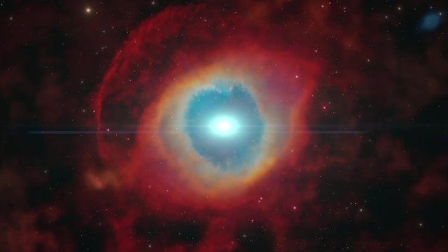 Zoom in through stars field to helix nebula 3d volume space background