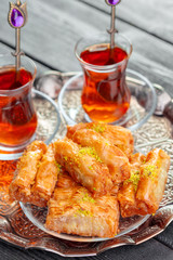 Traditional Baklava on Wooden Table