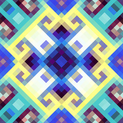 Geometric abstract symmetric pattern in pixel art style.