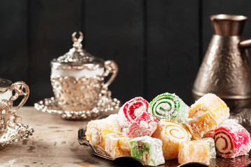 Traditional turkish coffee and turkish delight