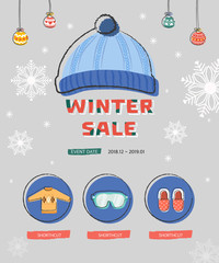 Fototapeta na wymiar Winter sale poster design template or Background. Creative business promotional vector. Snowy winter season. Happy New Year. 