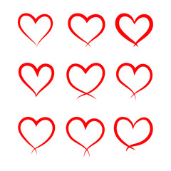 Set of hand drawn hearts. Design elements, symbol of love. Isolated on white background.