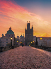 Charles Bridge scenic view at sunrise, Prague, Czech Republic, Europe