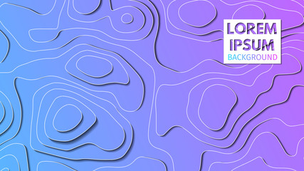 Art paper cut of topographic map. Pleasant colors of blue tone. Origami modern design. Vector illustration