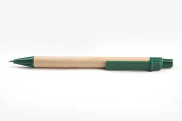 Ball pen with green ends on a white isolated background