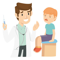 A kid crying after injected by paediatrican