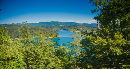 Wooded mountainous area with river