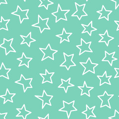 Vector seamless pattern of white abstract stars on mint backgrou